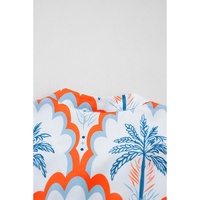 Orange Contrast Palm Tree Printed Short Sleeve Flowy Dress - L thumbnail