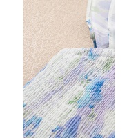 Sky Blue Floral Smocked High Waist Double Ruffle Sleeveless Long Dress - M thumbnail