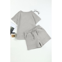 Gray 2pcs Solid Textured Drawstring Shorts Set - XL thumbnail