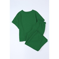 Dark Green Textured Loose Fit T Shirt and Drawstring Pants Set - M thumbnail