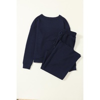Navy Blue Ultra Loose Textured 2pcs Slouchy Outfit - S thumbnail