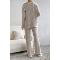 Khaki Ribbed Knit V Neck Slouchy Two-piece Outfit - S thumbnail