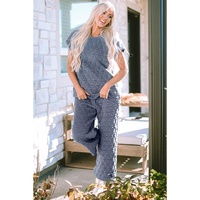 Real Teal Quilted Short Sleeve Wide Leg Pants Set - L thumbnail