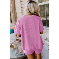 Phalaenopsis Ribbed Textured Knit Loose Fit Tee and Shorts Set - L thumbnail