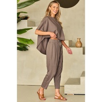 Simply Taupe High Low Boxy Fit Tee and Crop Pants Set - L thumbnail