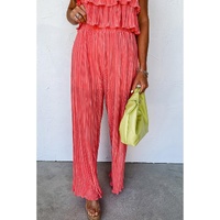 Pale Chestnut Ruffle Tiered Cami Pleated Wide Leg Pants Set - L thumbnail