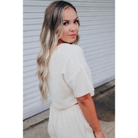 White Lattice Textured Cropped Tee and Jogger Pants Set - M thumbnail