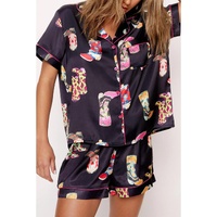 Black Western Boots Printed Short Pajama Set - L thumbnail