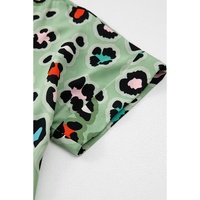Green Leopard Print Short Sleeve Shirt and Wide Leg Pants Set - M thumbnail