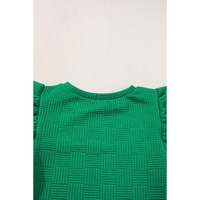 Bright Green Textured Ruffled Sleeve Tee and Drawstring Shorts Set - XL thumbnail