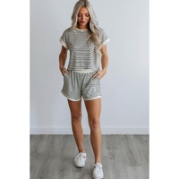 White Stripe Contrast Edge Tee and Shorts Set - L thumbnail