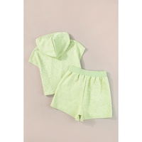 Meadow Mist Green Textured Cropped Hoodie and Shorts Set - L thumbnail
