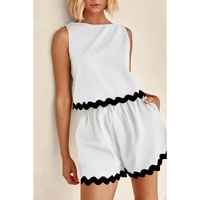 White Ricrac Trim Tank Top Elastic Waist Shorts Set - XL thumbnail