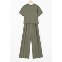 Seagrass Raw Hem Loose Tee and Wide Leg Pants Set - L thumbnail
