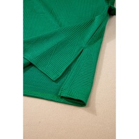 Dark Green Textured Ruffle Split Top and Drawstring Shorts - L thumbnail