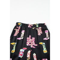 Black Western Cowgirl Boots Printed Satin Long Pajama Set - XL thumbnail