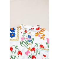 Pink Ricrac Trim Floral Short Sleeve Shirt and Shorts Outfit - XL thumbnail