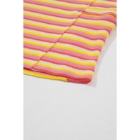 Yellow Stripe Rainbow Tee Tasseled String Wide Leg Pants Set - L thumbnail