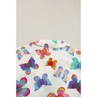 Multicolour Butterfly Pattern Short Sleeve Shirt Pajamas Set - M thumbnail