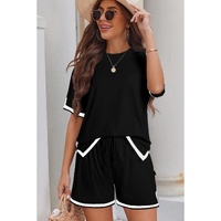 Black Contrast Trim Tee and Shorts Set - L thumbnail