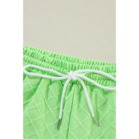 Light Green Checkered Textured Tee and Drawstring Shorts - L thumbnail