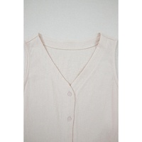Apricot Buttoned V Neck Tank Top and Wide Leg Pants Casual Outfit - L thumbnail