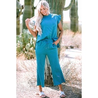 Skobeloff Ruffled Sleeve Summer Top and Cropped Loose Pants Set - XL thumbnail