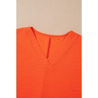 Orange Textured V Neck T Shirt and Shorts Set - XL thumbnail