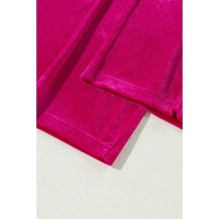 Rose Red Solid Velvet Ruffled Two Piece Pants Set - 2XL thumbnail