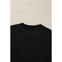 Color black Checkered Textured Split Pullover Top and Pants Set - S thumbnail