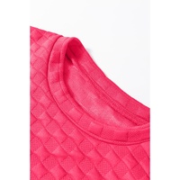 Strawberry Pink Checkered Textured Split Pullover Top and Pants Set - M thumbnail