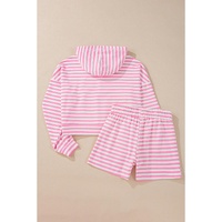 Pink Stripe Kangaroo Pocket Hoodie and Wide Leg Shorts Set - L thumbnail