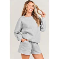 Light Grey Solid Pullover Sweatshirt and Shorts 2 Piece Set - S thumbnail