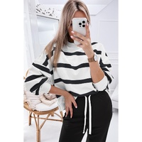 Black Stripe Drop Shoulder Pullover and Jogger Pants Set - L thumbnail