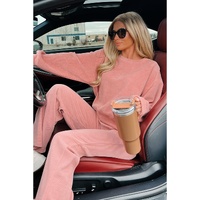 Blossom Ribbed Knit Drop Shoulder Pocketed Two Piece Lounge Set - M thumbnail
