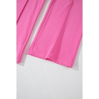 Bright Pink Solid Seamed Zipper Jacket and Drawstring Waist Pants Set - L thumbnail
