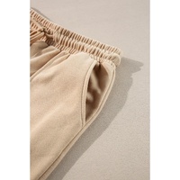 Apricot Solid Seamed Zipper Jacket and Drawstring Waist Pants Set - L thumbnail
