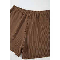 Chestnut Corded Knit Long Sleeve Top and High Waist Shorts Set - XL thumbnail