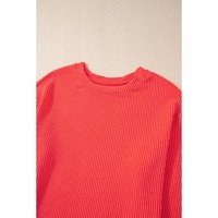 Casual Corded Knit Long Sleeve Top and High Waist Shorts Set - 2XL thumbnail