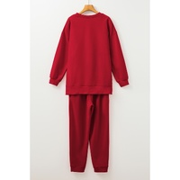 Racing Red Solid Color High Low Pullover and Skinny Pants Set - S thumbnail
