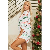 White Christmas HOHOHO Print Drop Shoulder Pullover and Casual Shorts Set - M thumbnail