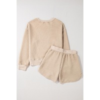 Parchment Solid Color Quilted Long Sleeve Top and Shorts Set - S thumbnail
