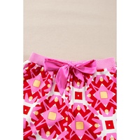 Sachet Pink Geometric Print Long Sleeve Top and Drawstring Shorts Set - M thumbnail