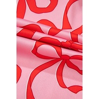 Pink 2pcs Bow Print Shirt Style Long Sleeve Pajama Set - XL thumbnail