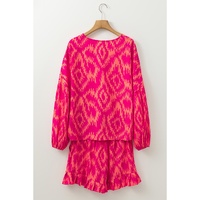 Rose Western Aztec Geometric Print Top and Ruffled Shorts Set - XL thumbnail