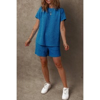 Bluing Solid Textured Crew Neck Short Set - S thumbnail