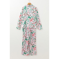 Pink Christmas Berries Plant Print Satin Long Sleeve Pajama Set - L thumbnail