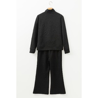 Black Textured Jacquard Quarter Zip Top and Crop Pants Set - XL thumbnail