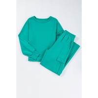 Solid Color Pullover Top and Cargo Pants Set - L thumbnail
