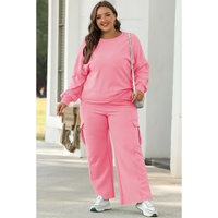 Sachet Pink Solid Color Patchwork Pullover Top and Cargo Pants Set - XL thumbnail